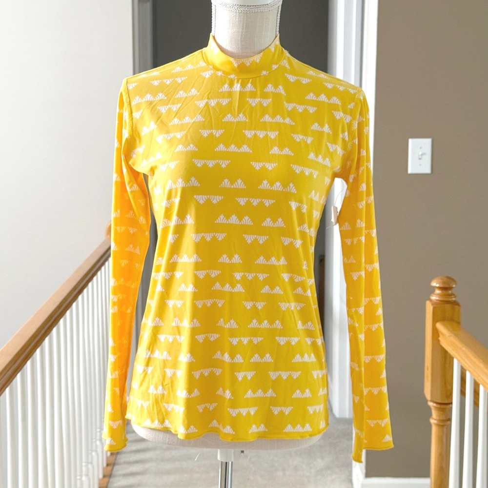 Carve Designs Womens Yellow White Geometric Rash Guard Long Sleeve Swim Top S